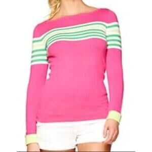 Lilly Pulitzer Maria Capri Pink Green Striped Boatneck Blouse Knit Medium